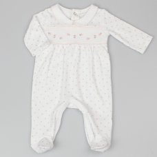 G13118: Baby Girls Smocked Cotton All In One  (0-6 Months)